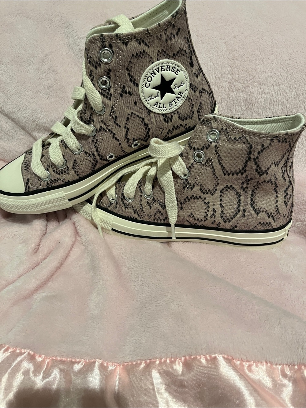 Converse High Top Sneakers - Pink Snake Pattern with Cream Laces size 7